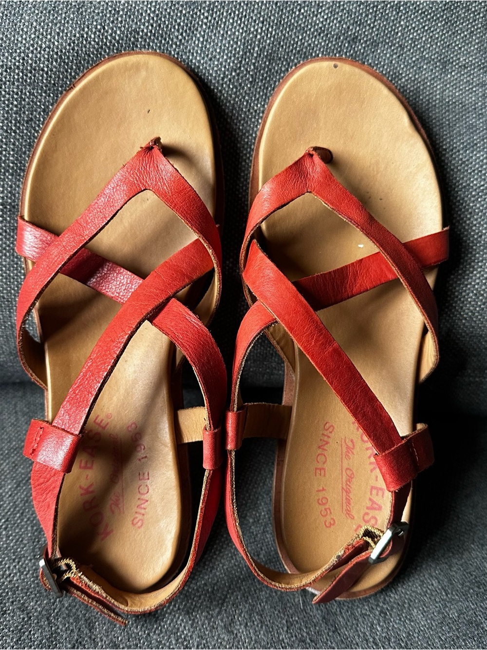 Kork-Ease Red Leather Crisscross Strappy Thong Sandals 6